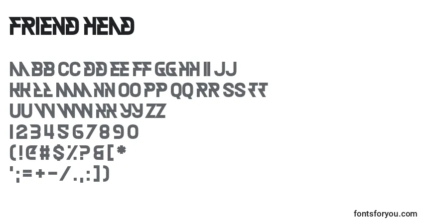 Czcionka Friend Head – alfabet, cyfry, specjalne znaki