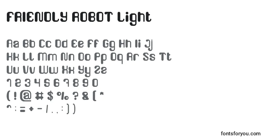 Шрифт FRIENDLY ROBOT Light – алфавит, цифры, специальные символы