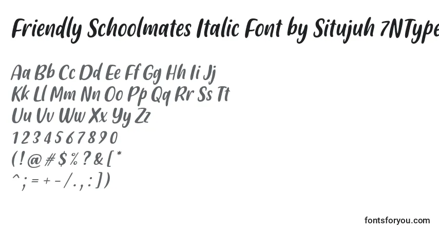 A fonte Friendly Schoolmates Italic Font by Situjuh 7NTypes – alfabeto, números, caracteres especiais