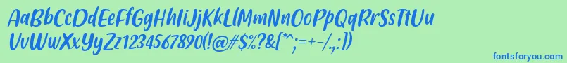 Friendly Schoolmates Italic Font by Situjuh 7NTypes-Schriftart – Blaue Schriften auf grünem Hintergrund