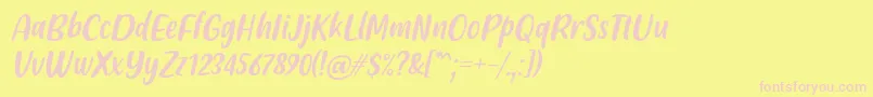 Friendly Schoolmates Italic Font by Situjuh 7NTypes-fontti – vaaleanpunaiset fontit keltaisella taustalla