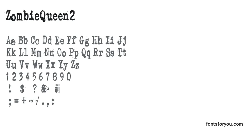A fonte ZombieQueen2 – alfabeto, números, caracteres especiais