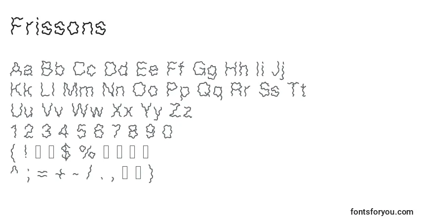 Schriftart Frissons – Alphabet, Zahlen, spezielle Symbole