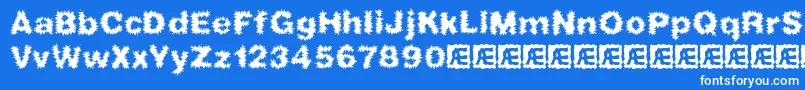 frizzed-Schriftart – Weiße Schriften auf blauem Hintergrund