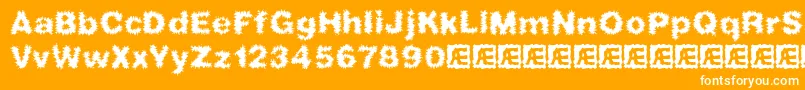 frizzed-Schriftart – Weiße Schriften auf orangefarbenem Hintergrund