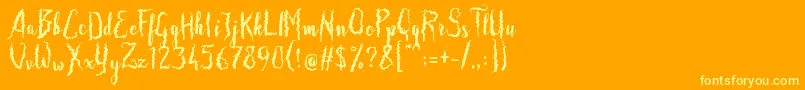 Frizzy Bella-Schriftart – Gelbe Schriften auf orangefarbenem Hintergrund