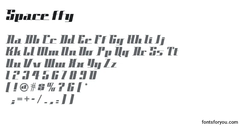 Czcionka Space ffy – alfabet, cyfry, specjalne znaki