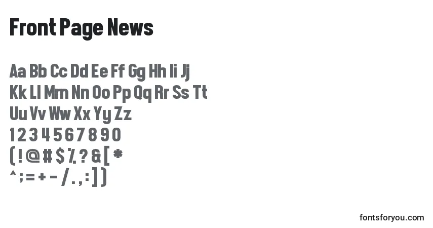 Schriftart Front Page News – Alphabet, Zahlen, spezielle Symbole