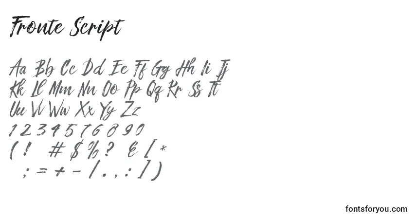 Czcionka Fronte Script – alfabet, cyfry, specjalne znaki