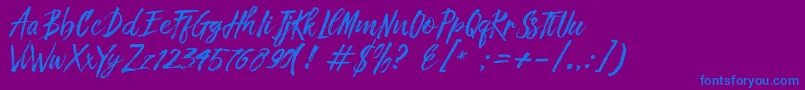 Fonte Fronte Script – fontes azuis em um fundo violeta