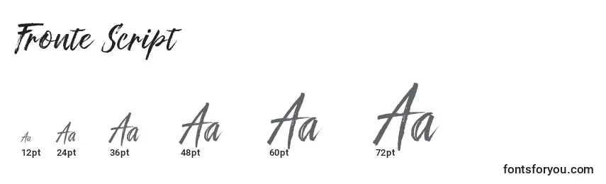 Размеры шрифта Fronte Script