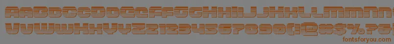 フォントfrontrunnerchrome – 茶色の文字が灰色の背景にあります。