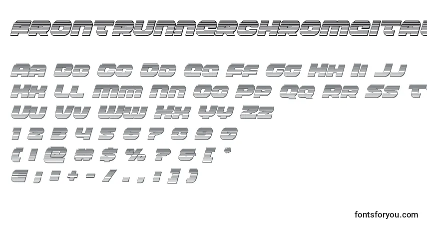Czcionka Frontrunnerchromeital – alfabet, cyfry, specjalne znaki
