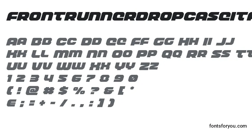 A fonte Frontrunnerdropcaseital – alfabeto, números, caracteres especiais