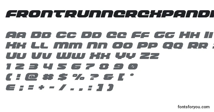 Czcionka Frontrunnerexpandital – alfabet, cyfry, specjalne znaki