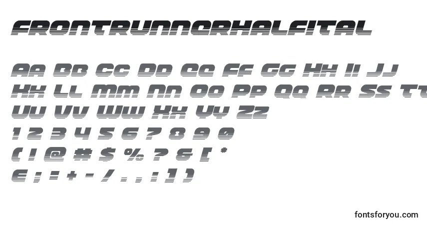 A fonte Frontrunnerhalfital – alfabeto, números, caracteres especiais