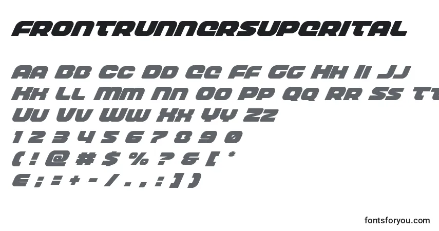 Czcionka Frontrunnersuperital – alfabet, cyfry, specjalne znaki