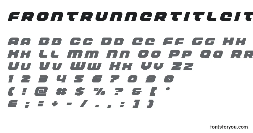 Schriftart Frontrunnertitleital – Alphabet, Zahlen, spezielle Symbole