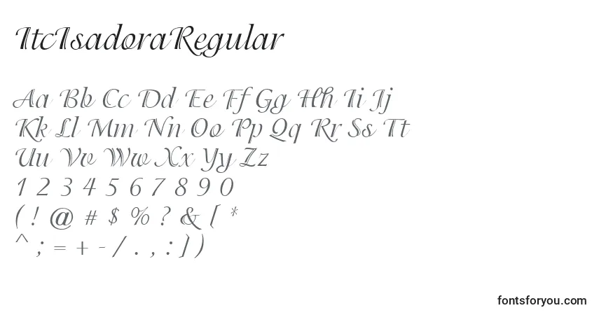 A fonte ItcIsadoraRegular – alfabeto, números, caracteres especiais