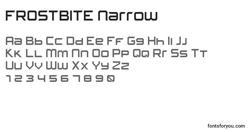 A fonte FROSTBITE Narrow – alfabeto, números, caracteres especiais