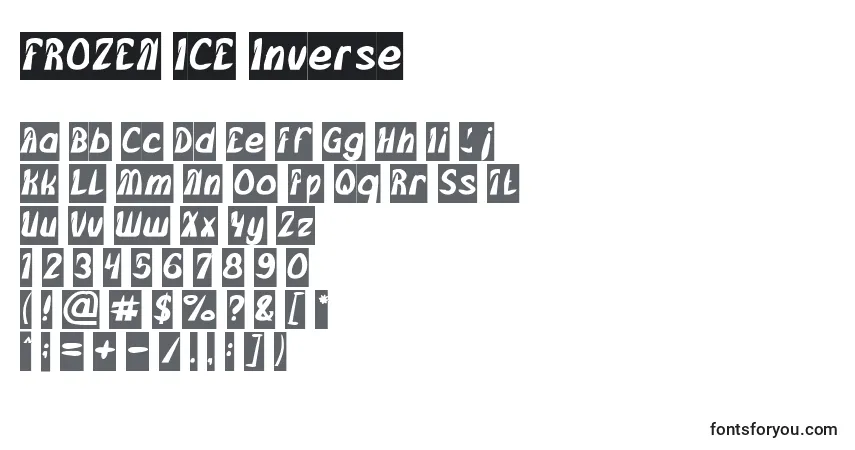 Czcionka FROZEN ICE Inverse – alfabet, cyfry, specjalne znaki