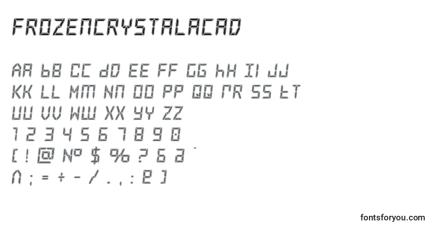 Schriftart Frozencrystalacad – Alphabet, Zahlen, spezielle Symbole