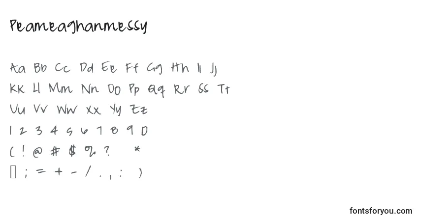 Czcionka Peameaghanmessy – alfabet, cyfry, specjalne znaki