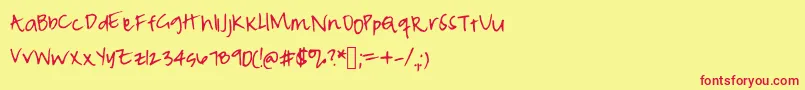 Peameaghanmessy-Schriftart – Rote Schriften auf gelbem Hintergrund