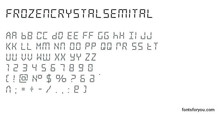 Czcionka Frozencrystalsemital – alfabet, cyfry, specjalne znaki