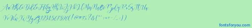 Frutilla Script-Schriftart – Blaue Schriften auf grünem Hintergrund