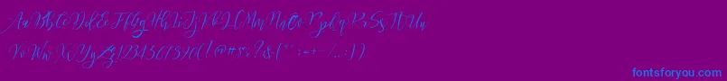 フォントFrutilla Script – 紫色の背景に青い文字