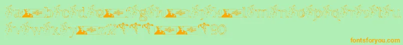 フォントFTF Indonesiana Sketch Serif v 1 – オレンジの文字が緑の背景にあります。