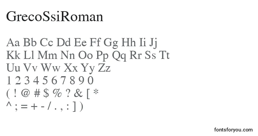 Schriftart GrecoSsiRoman – Alphabet, Zahlen, spezielle Symbole