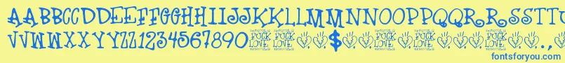 Fuck Love Font – Blue Fonts on Yellow Background