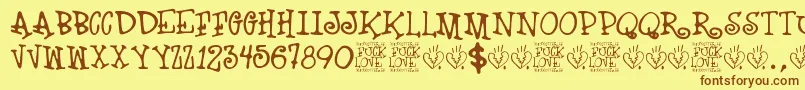 Подробнее о шрифте Fuck Love Шрифт Fuck Love – коричневые шрифты на жёлтом фоне