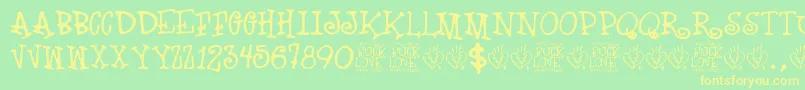 Police Fuck Love – polices jaunes sur fond vert