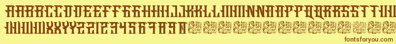 フォントFucking Hostile – 茶色の文字が黄色の背景にあります。