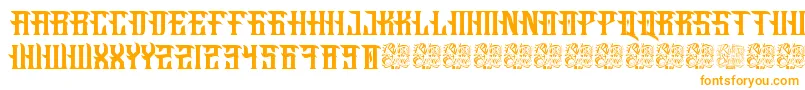 Fucking Hostile-Schriftart – Orangefarbene Schriften auf weißem Hintergrund