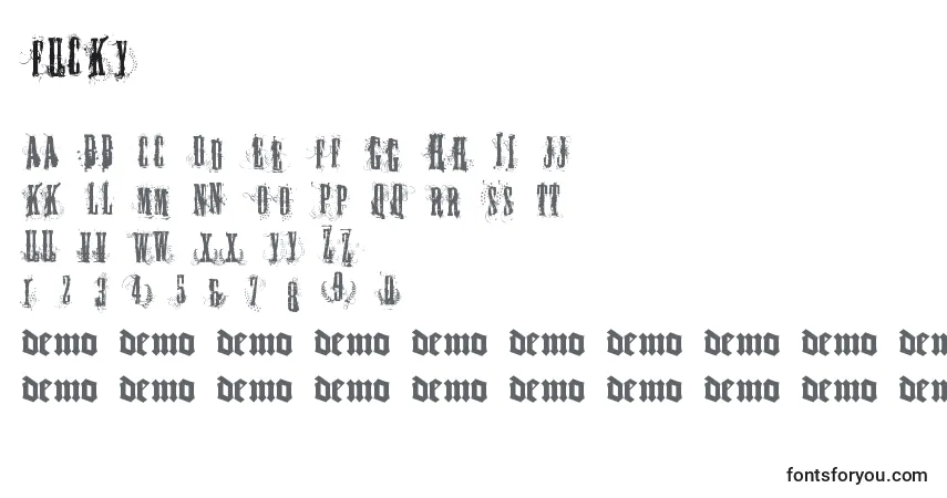 Schriftart FUCKY    (127361) – Alphabet, Zahlen, spezielle Symbole
