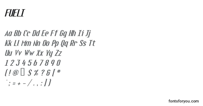 A fonte FUELI    (127364) – alfabeto, números, caracteres especiais