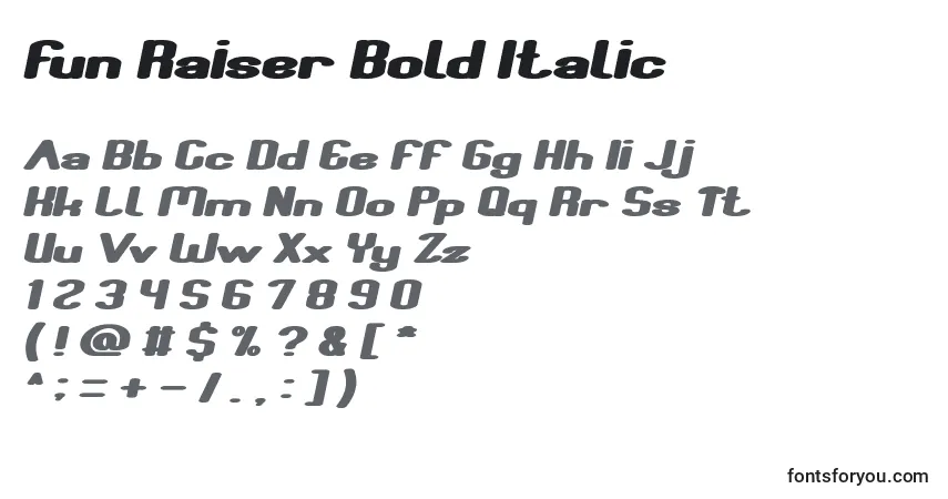 Шрифт Fun Raiser Bold Italic – алфавит, цифры, специальные символы