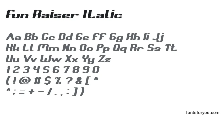 Шрифт Fun Raiser Italic – алфавит, цифры, специальные символы