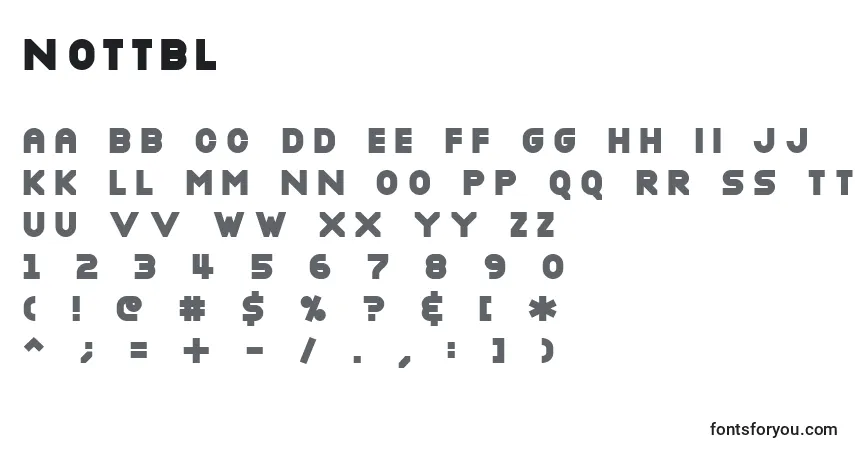 A fonte Nottbl – alfabeto, números, caracteres especiais