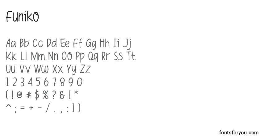 Schriftart Funiko – Alphabet, Zahlen, spezielle Symbole