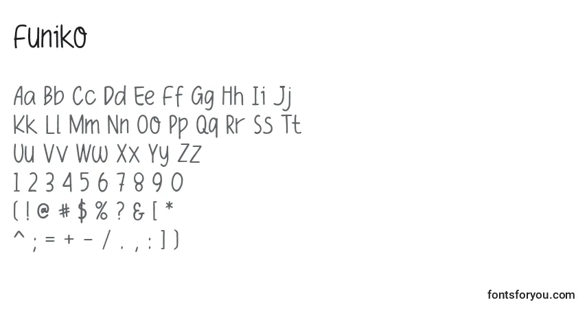 Schriftart Funiko (127394) – Alphabet, Zahlen, spezielle Symbole