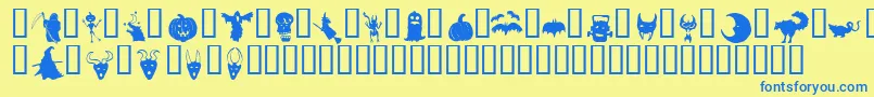 HollowweenieBats-Schriftart – Blaue Schriften auf gelbem Hintergrund