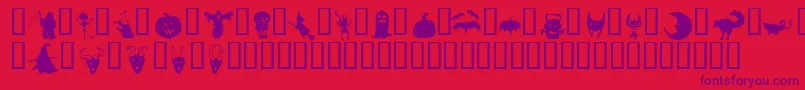 Weitere Informationen zur HollowweenieBats-Schriftart HollowweenieBats-Schriftart – Violette Schriften auf rotem Hintergrund