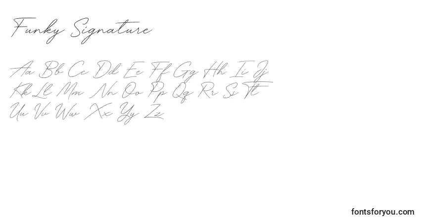 Schriftart Funky Signature – Alphabet, Zahlen, spezielle Symbole
