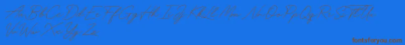 Funky Signature-Schriftart – Braune Schriften auf blauem Hintergrund