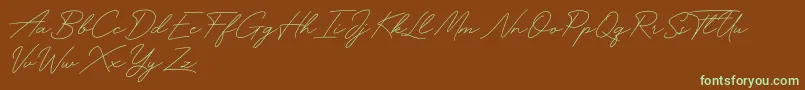 Funky Signature-Schriftart – Grüne Schriften auf braunem Hintergrund